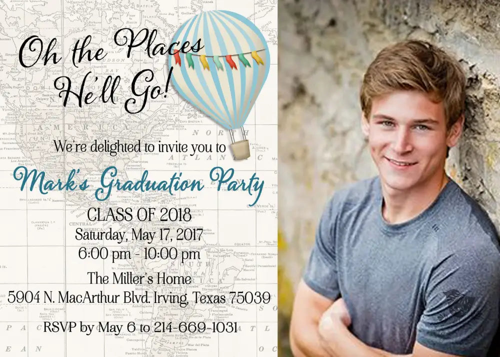 Oh the Places He'll Go Graduation Invitation - Premium Digital File from Sugar and Spice Invitations - Just $2.10! Shop now at Sugar and Spice Paper