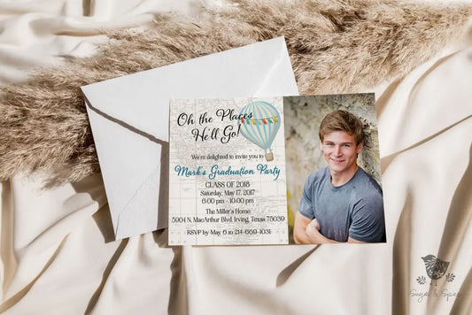 Oh the Places He'll Go Graduation Invitation - Premium Digital File from Sugar and Spice Invitations - Just $2.10! Shop now at Sugar and Spice Paper