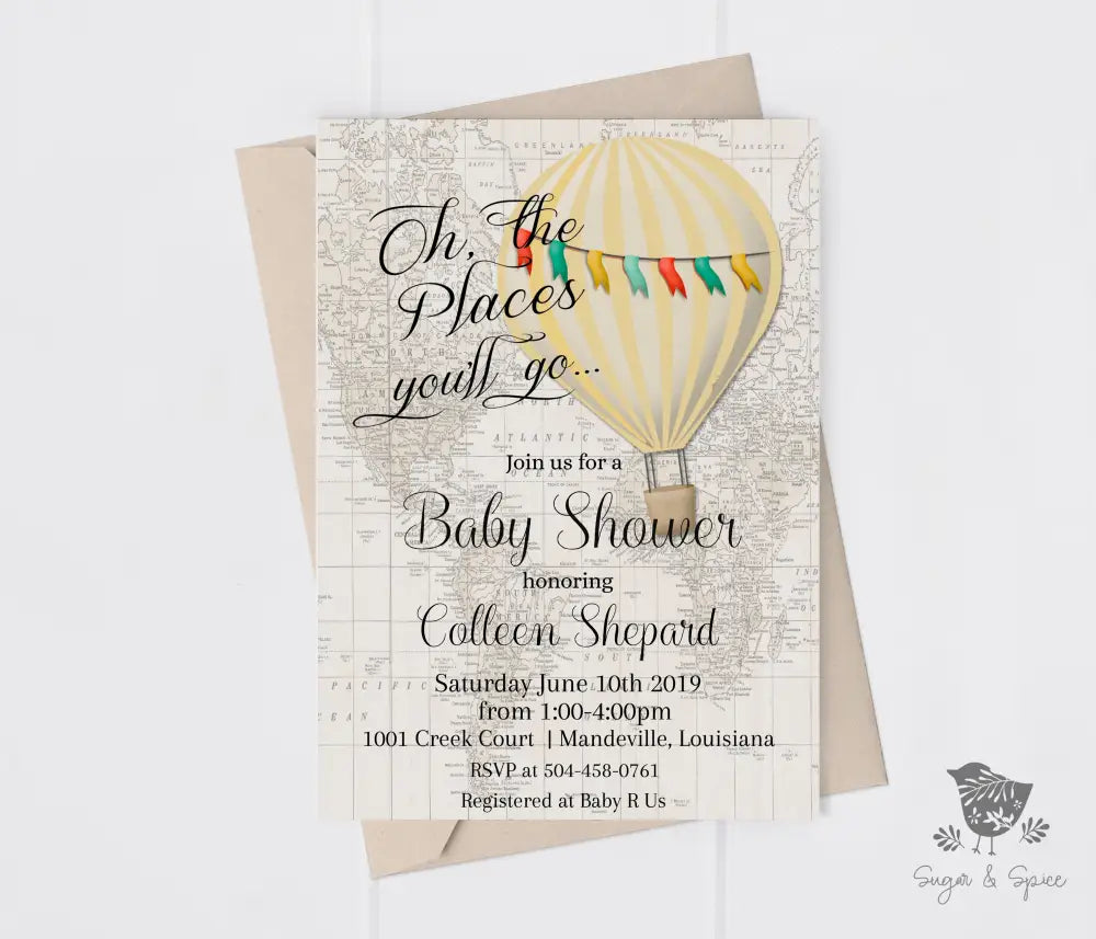 Oh the Places You'll Go Baby Shower Invitation - Premium  from Sugar and Spice Invitations - Just $1.95! Shop now at Sugar and Spice Paper