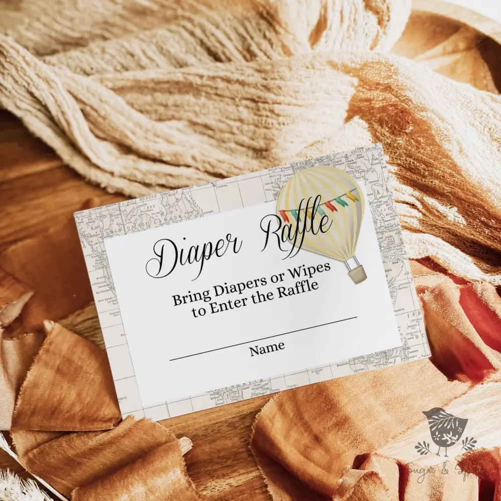 Oh the Places you'll Go Hot Air Balloon Yellow Diaper Raffle - Premium Paper & Party Supplies > Paper > Invitations & Announcements > Invitations from Sugar and Spice Invitations - Just $1.90! Shop now at Sugar and Spice Paper