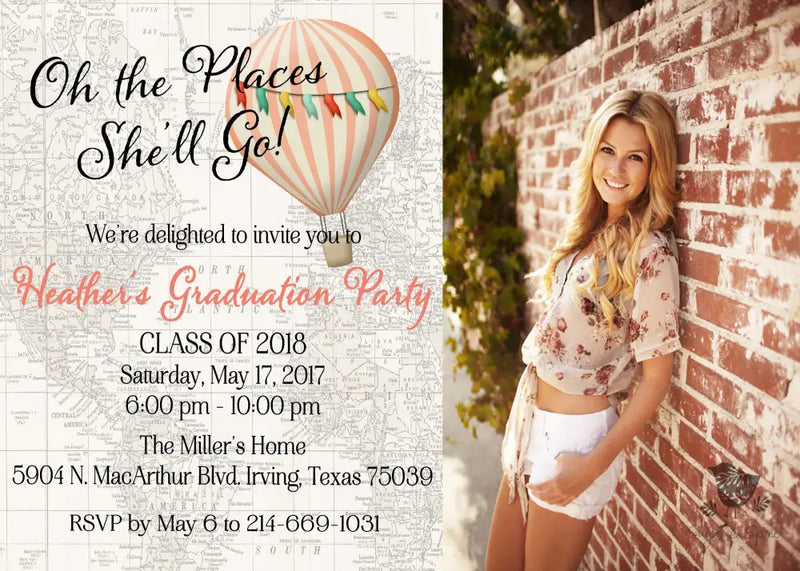 Oh the Places You'll Go Graduation Invitation - Premium Digital File from Sugar and Spice Invitations - Just $2.10! Shop now at Sugar and Spice Paper