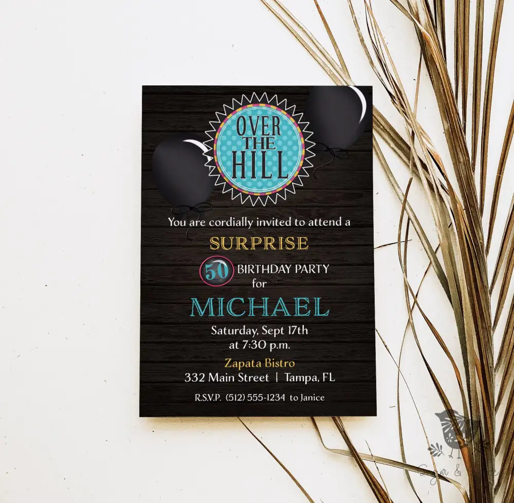 Over the Hill 50th Birthday Invitation - Premium Digital File from Sugar and Spice Invitations - Just $1.95! Shop now at Sugar and Spice Paper