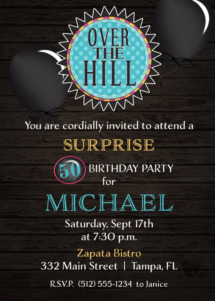 Over the Hill 50th Birthday Invitation - Premium Digital File from Sugar and Spice Invitations - Just $1.95! Shop now at Sugar and Spice Paper