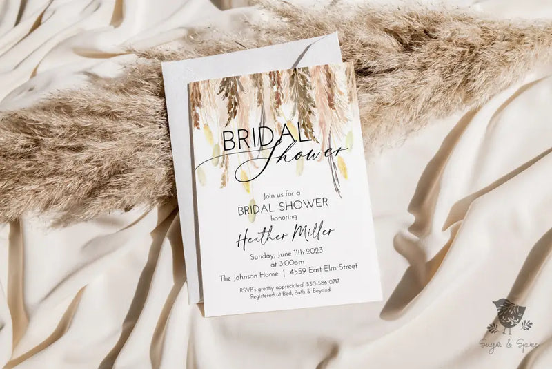 Pampas Grass Boho Bridal Shower Invitation - Premium  from Sugar and Spice Invitations - Just $1.95! Shop now at Sugar and Spice Paper