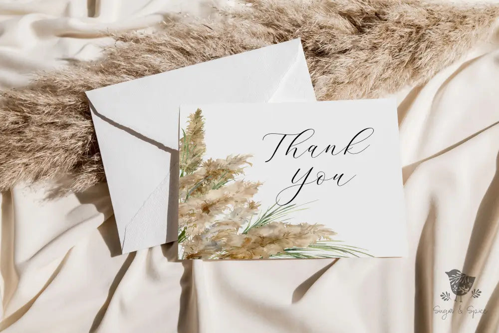 Pampas Grass Thank You Card - Premium Paper & Party Supplies > Paper > Invitations & Announcements > Invitations from Sugar and Spice Invitations - Just $2.50! Shop now at Sugar and Spice Paper