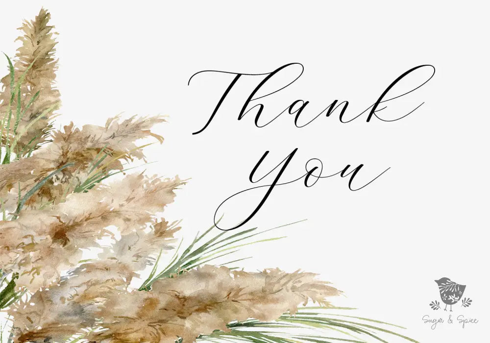 Pampas Grass Thank You Card - Premium Paper & Party Supplies > Paper > Invitations & Announcements > Invitations from Sugar and Spice Invitations - Just $2.50! Shop now at Sugar and Spice Paper