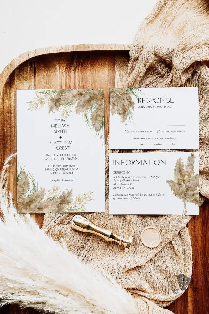 Pampas Grass Wedding Invitation Suite - Premium  from Sugar and Spice Invitations - Just $2.15! Shop now at Sugar and Spice Paper