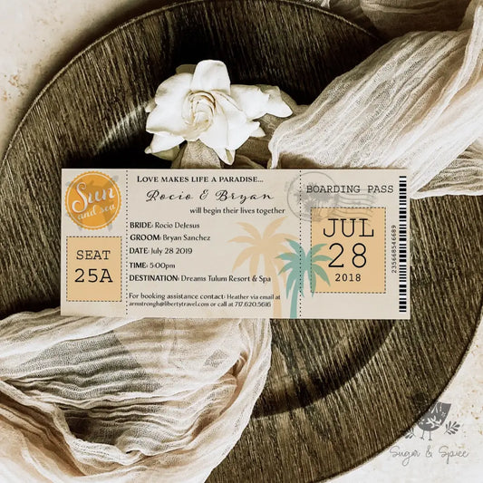 Paradise Boarding Pass Ticket Wedding Invitation Suite - Premium  from Sugar and Spice Invitations - Just $2.15! Shop now at Sugar and Spice Paper