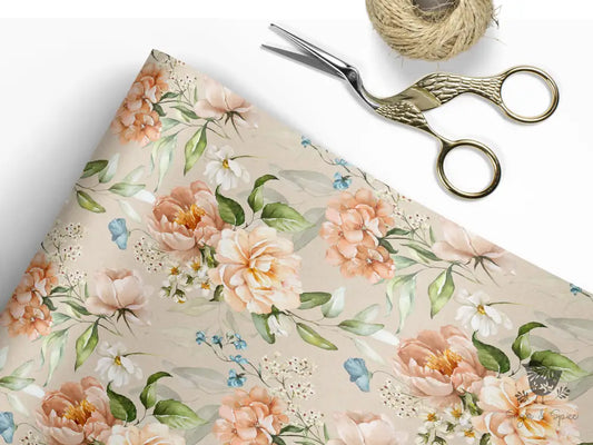 Peach Floral Kraft Wrapping Paper Craft Supplies & Tools > Party Gifting Packaging