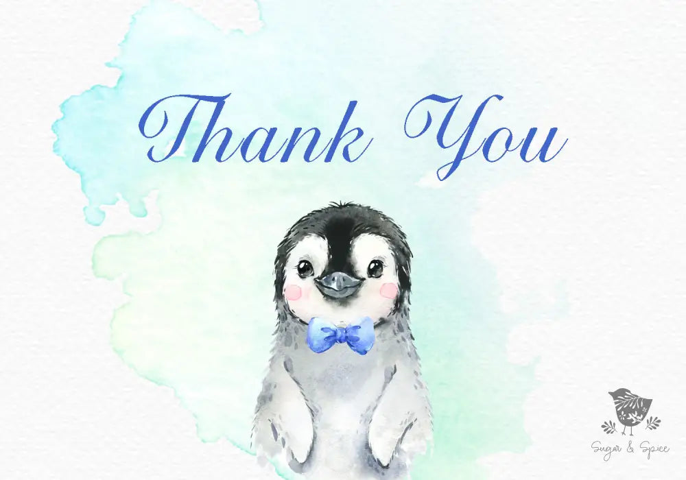 Penguin Thank You Card - Premium Paper & Party Supplies > Paper > Invitations & Announcements > Invitations from Sugar and Spice Invitations - Just $2.50! Shop now at Sugar and Spice Paper