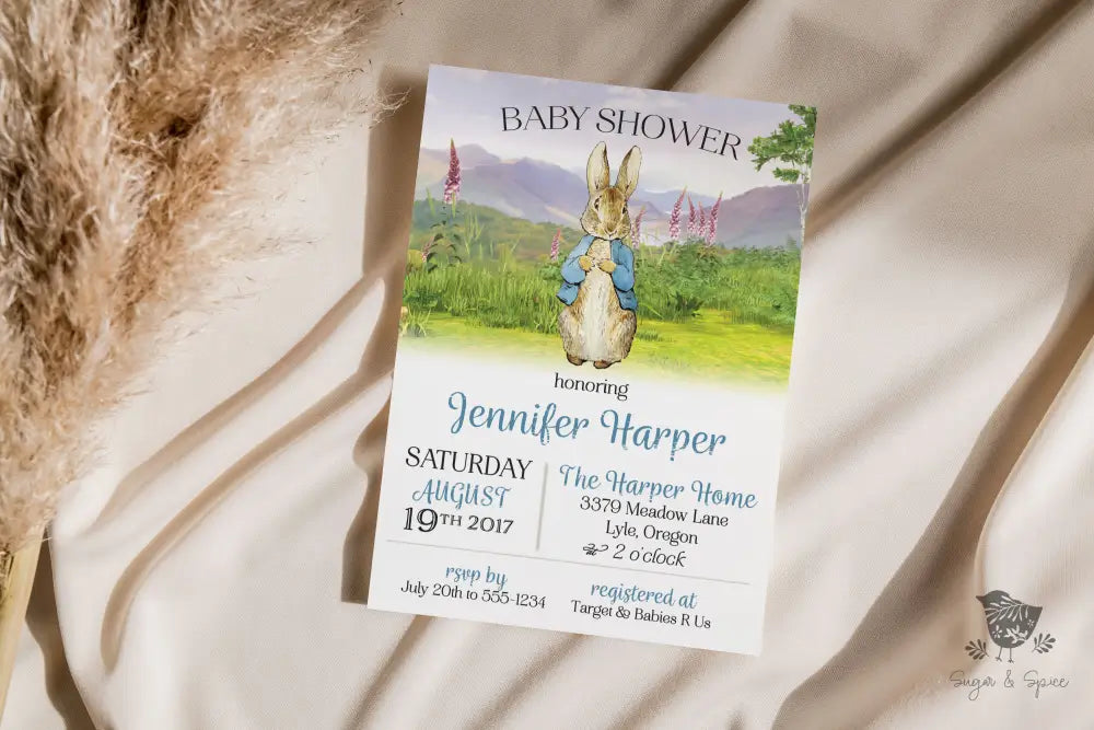 Peter Rabbit Baby Shower Invitation - Premium  from Sugar and Spice Invitations - Just $1.95! Shop now at Sugar and Spice Paper