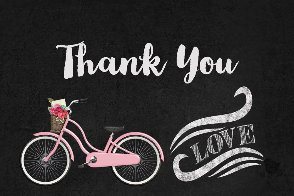 Pink Bike and Love Thank You Card - Premium Paper & Party Supplies > Paper > Invitations & Announcements > Invitations from Sugar and Spice Invitations - Just $2.50! Shop now at Sugar and Spice Paper