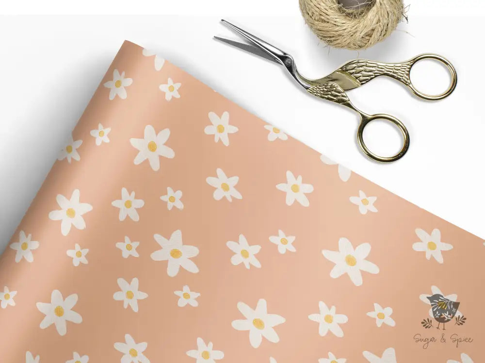 Pink Boho Daisy Wrapping Paper - Premium Craft Supplies & Tools > Party & Gifting > Packaging & Wrapping from Sugar and Spice Invitations - Just $26.10! Shop now at Sugar and Spice Paper