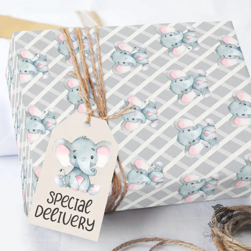 Pink Elephant Wrapping Paper - Premium Craft Supplies & Tools > Party & Gifting > Packaging & Wrapping from Sugar and Spice Invitations - Just $26.10! Shop now at Sugar and Spice Paper