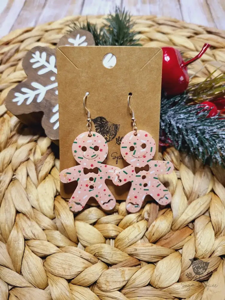 Pink Gingerbread Cookie Christmas Earrings - Premium  from Sugar and Spice Invitations - Just $11.25! Shop now at Sugar and Spice Paper