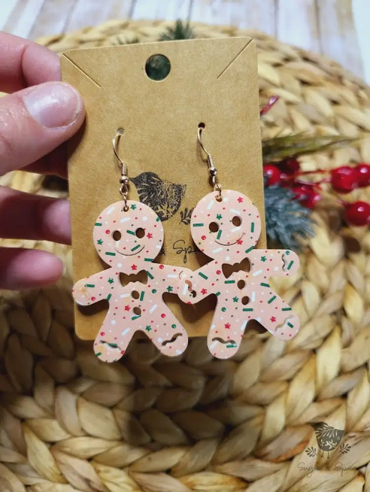 Pink Gingerbread Cookie Christmas Earrings