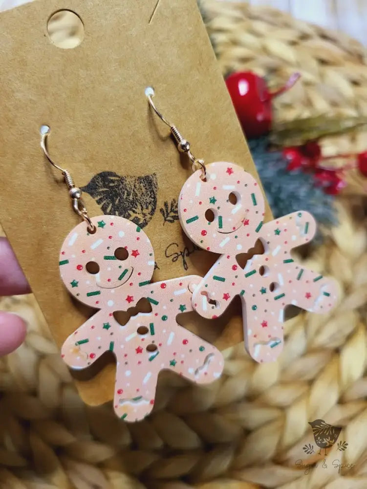 Pink Gingerbread Cookie Christmas Earrings - Premium  from Sugar and Spice Invitations - Just $11.25! Shop now at Sugar and Spice Paper