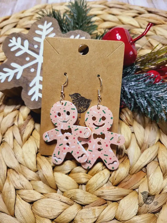 Pink Gingerbread Cookie Christmas Earrings