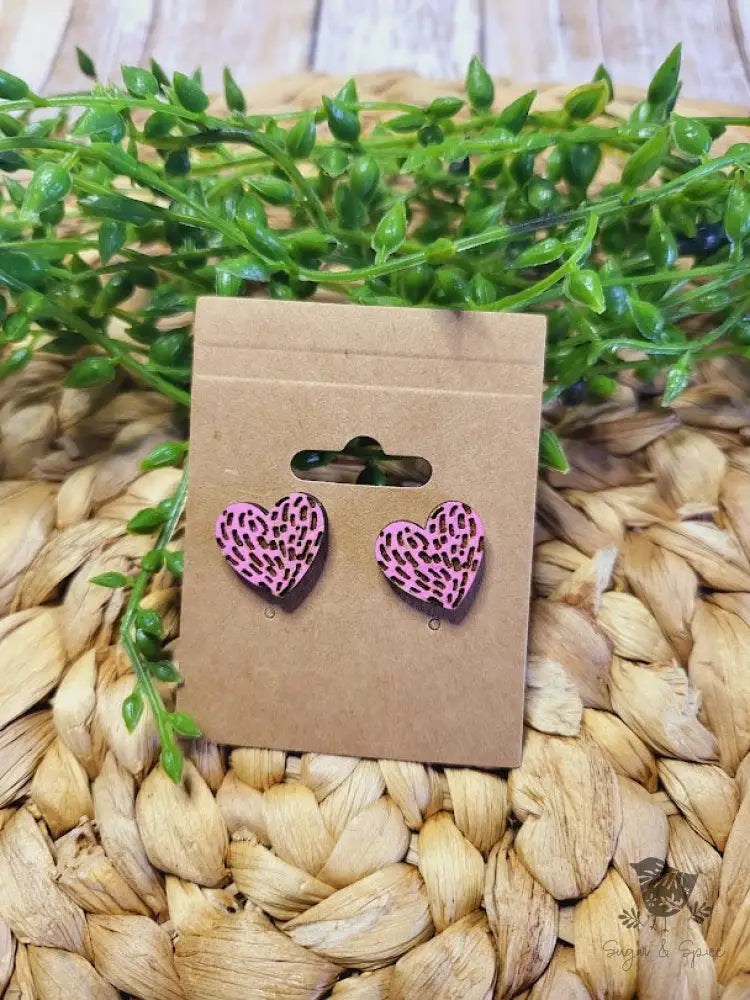 Pink Heart Valentines Day Wood Earrings - Premium  from Sugar and Spice Invitations - Just $6! Shop now at Sugar and Spice Paper