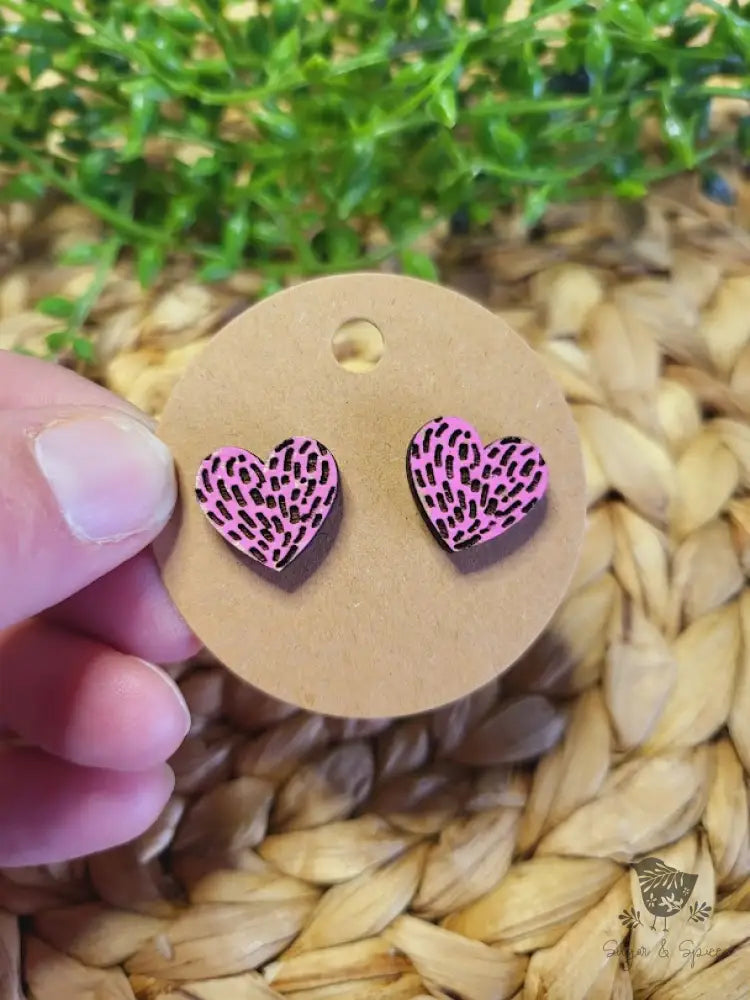 Pink Heart Valentines Day Wood Earrings - Premium  from Sugar and Spice Invitations - Just $6! Shop now at Sugar and Spice Paper