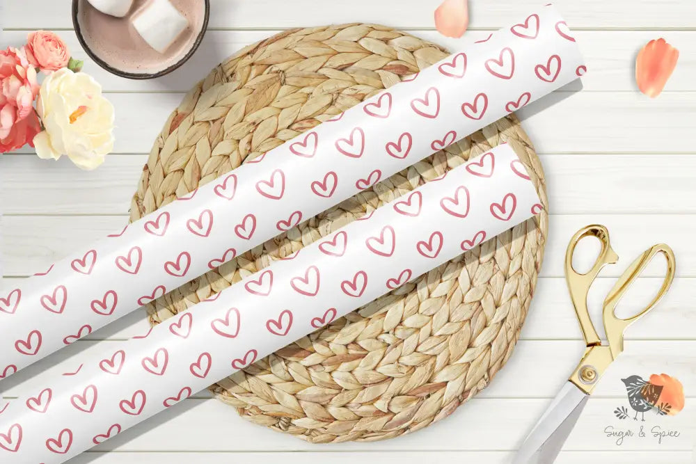 Pink Hearts Valentine Wrapping Paper 1 Roll Craft Supplies & Tools > Party Gifting Packaging