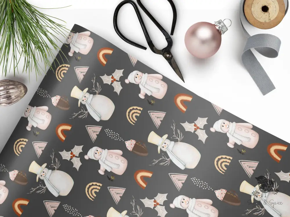 Pink Snowman and Lattes Christmas Wrapping Paper - Premium Craft Supplies & Tools > Party & Gifting > Packaging & Wrapping from Sugar and Spice Invitations - Just $26.10! Shop now at Sugar and Spice Paper