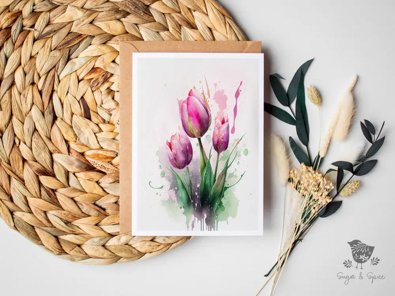Pink Tulips Greeting Card - Premium  from Sugar and Spice Invitations - Just $5! Shop now at Sugar and Spice Paper
