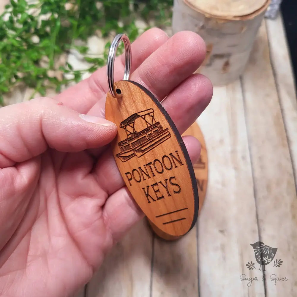 Pontoon Boat Wood KeyChain - Premium  from Sugar and Spice Paper & Gift - Just $12! Shop now at Sugar and Spice Paper