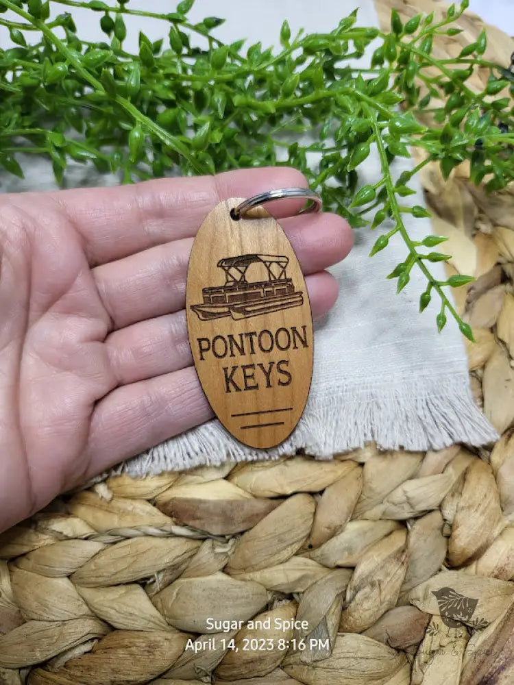 Pontoon Boat Wood KeyChain - Premium  from Sugar and Spice Paper & Gift - Just $12! Shop now at Sugar and Spice Paper