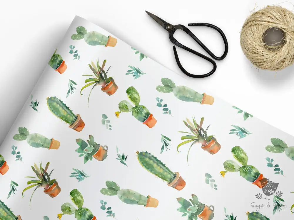Potted Cactus Plant Wrapping Paper