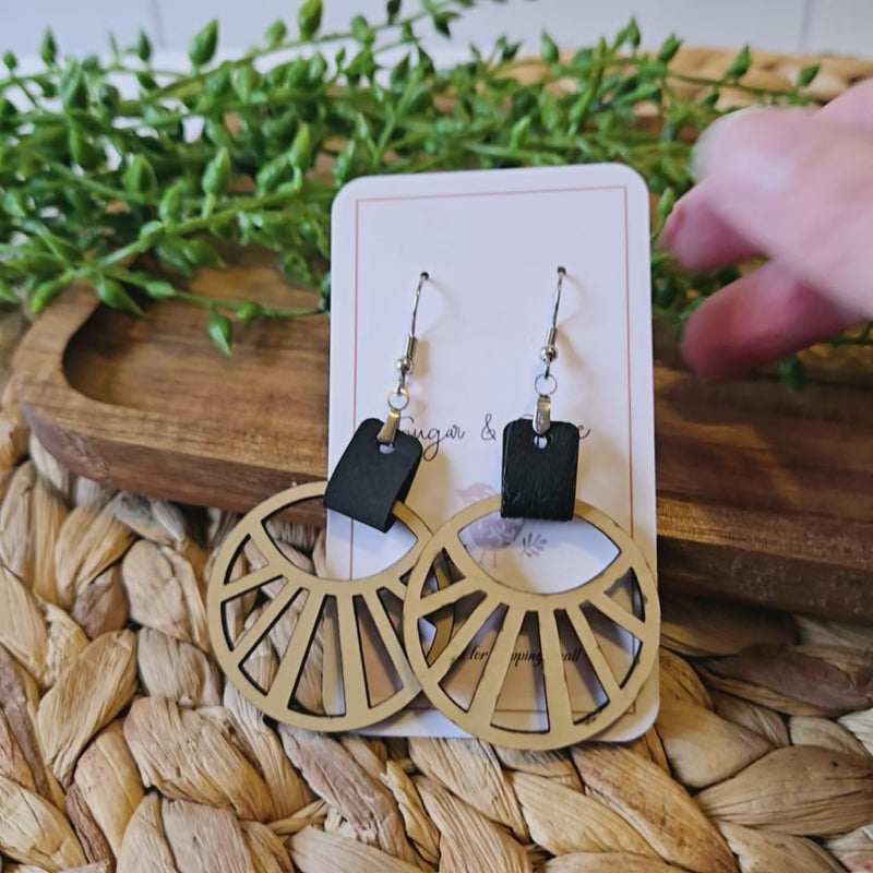 Abstract Boho Black Faux Leather Earrings