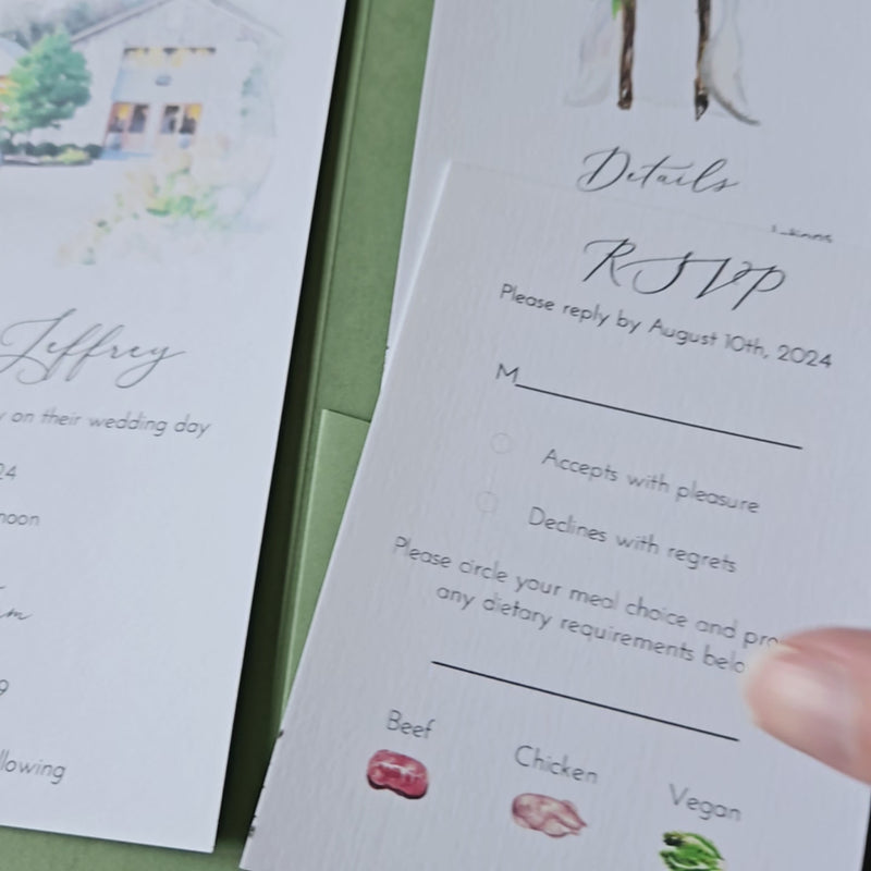 Watercolor Venue Wedding Invitation Suite