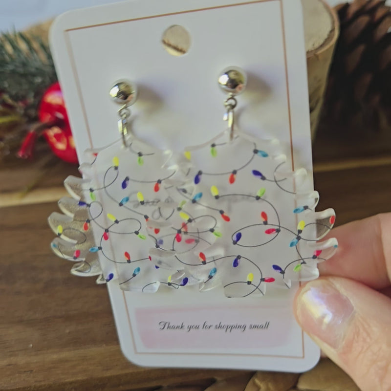 Frosted Christmas Tree with Lights Dangle Earrings