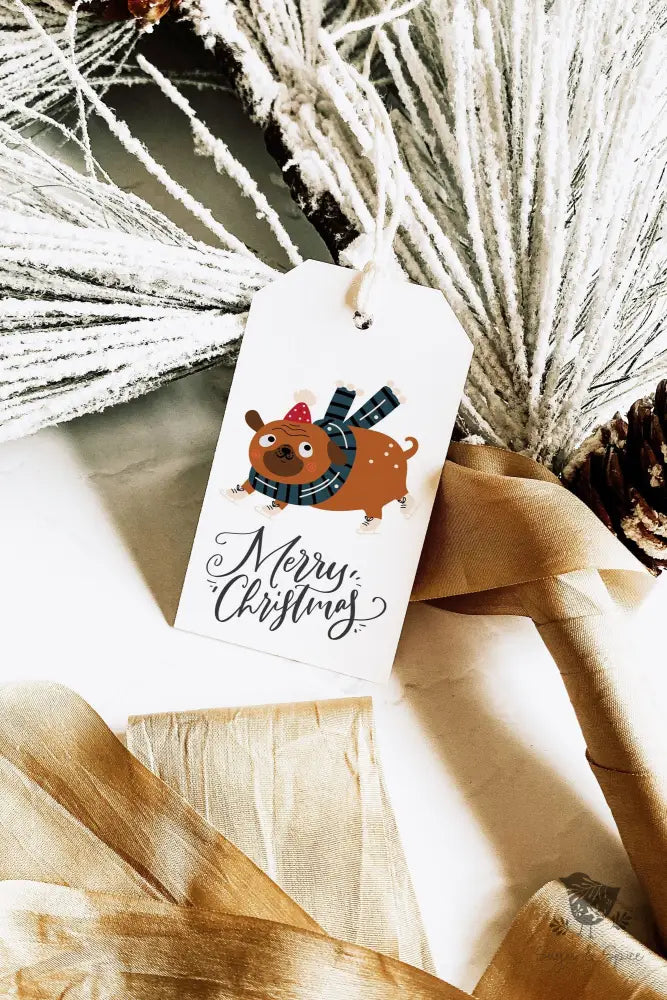 Pug Dog Christmas Gift Tag - Premium Craft Supplies & Tools > Party & Gifting > Labels, Stickers & Tags > Tags from Sugar and Spice Invitations - Just $15.20! Shop now at Sugar and Spice Paper