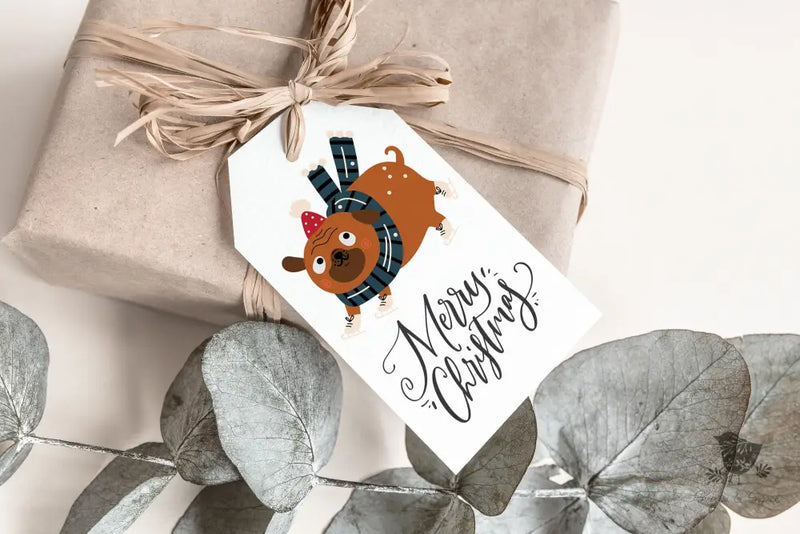 Pug Dog Christmas Gift Tag - Premium Craft Supplies & Tools > Party & Gifting > Labels, Stickers & Tags > Tags from Sugar and Spice Invitations - Just $15.20! Shop now at Sugar and Spice Paper