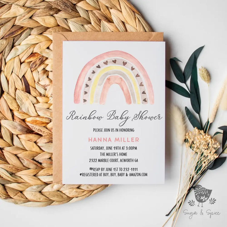 Rainbow Baby Shower Invitation - Premium  from Sugar and Spice Invitations - Just $1.95! Shop now at Sugar and Spice Paper