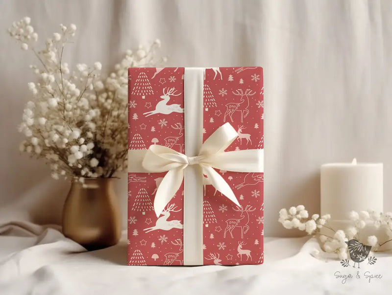 Red and Pink Deer Christmas Wrapping Paper Roll - Premium Home Decor from Printify - Just $26.10! Shop now at Sugar and Spice Paper