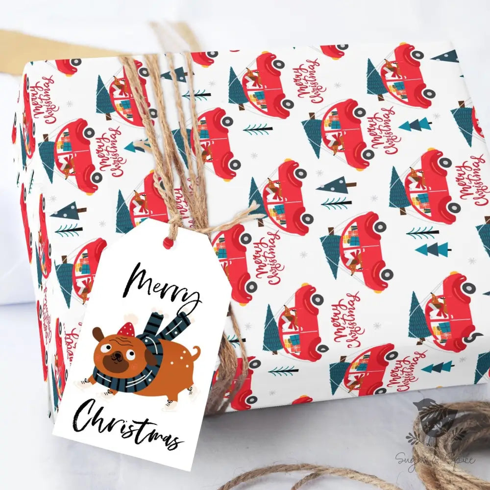 Red Car And Dog Wrapping Paper Craft Supplies & Tools > Party Gifting Packaging