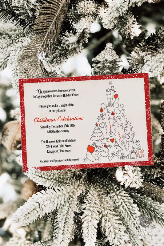 Red Christmas Celebration Invitation - Premium Digital File from Sugar and Spice Invitations - Just $2.10! Shop now at Sugar and Spice Paper