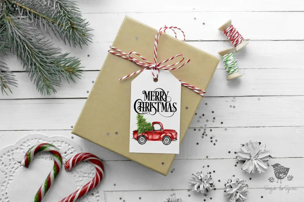 Red Truck Christmas Tree Gift Tag - Premium Craft Supplies & Tools > Party & Gifting > Labels, Stickers & Tags > Tags from Sugar and Spice Invitations - Just $18.20! Shop now at Sugar and Spice Paper
