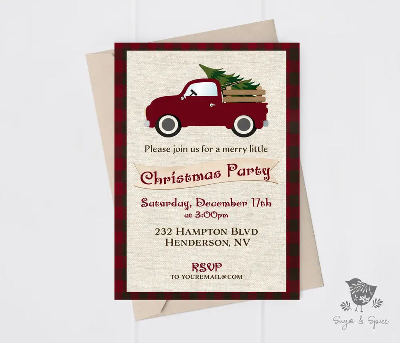 Red Truck Country Christmas Invitation - Premium Digital File from Sugar and Spice Invitations - Just $2.10! Shop now at Sugar and Spice Paper