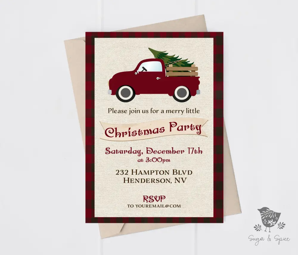 Red Truck Country Christmas Invitation - Premium Digital File from Sugar and Spice Invitations - Just $2.10! Shop now at Sugar and Spice Paper