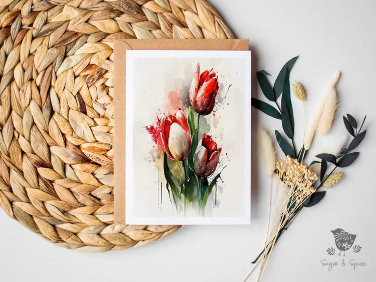Red Tulips Greeting Card - Premium  from Sugar and Spice Invitations - Just $5! Shop now at Sugar and Spice Paper