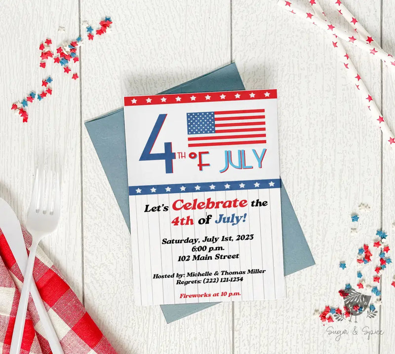 Red White and Blue Fourth of July Invitation - Premium Paper & Party Supplies > Paper > Invitations & Announcements > Invitations from Sugar and Spice Invitations - Just $2.10! Shop now at Sugar and Spice Paper