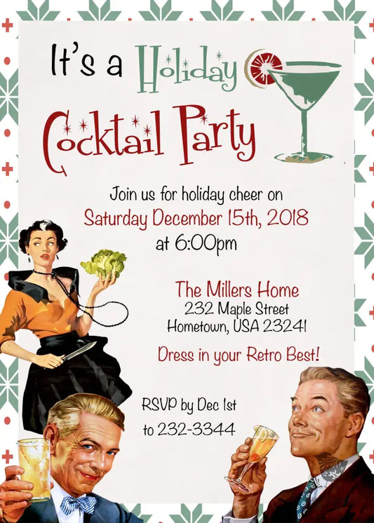 Retro Cocktail Party Christmas Invitation - Premium Digital File from Sugar and Spice Invitations - Just $2.10! Shop now at Sugar and Spice Paper