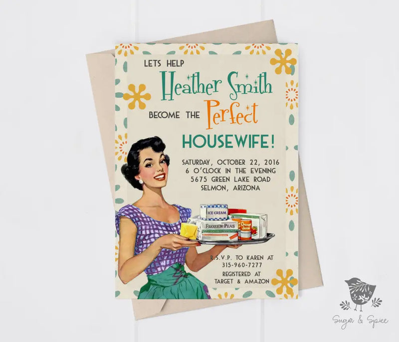 Retro Housewife Bridal Shower Invitation - Premium  from Sugar and Spice Invitations - Just $1.95! Shop now at Sugar and Spice Paper