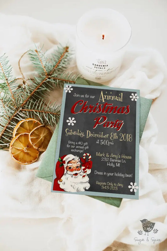 Retro Santa Christmas Invitation - Premium Digital File from Sugar and Spice Invitations - Just $2.10! Shop now at Sugar and Spice Paper