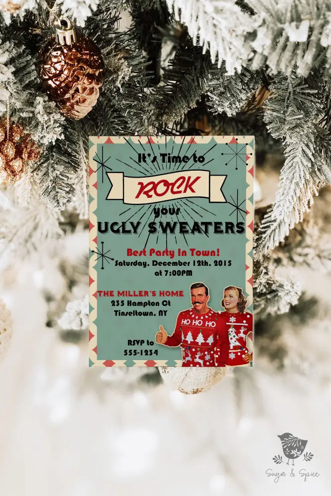 Retro Ugly Sweater Party Christmas Invitation - Premium Digital File from Sugar and Spice Invitations - Just $2.10! Shop now at Sugar and Spice Paper