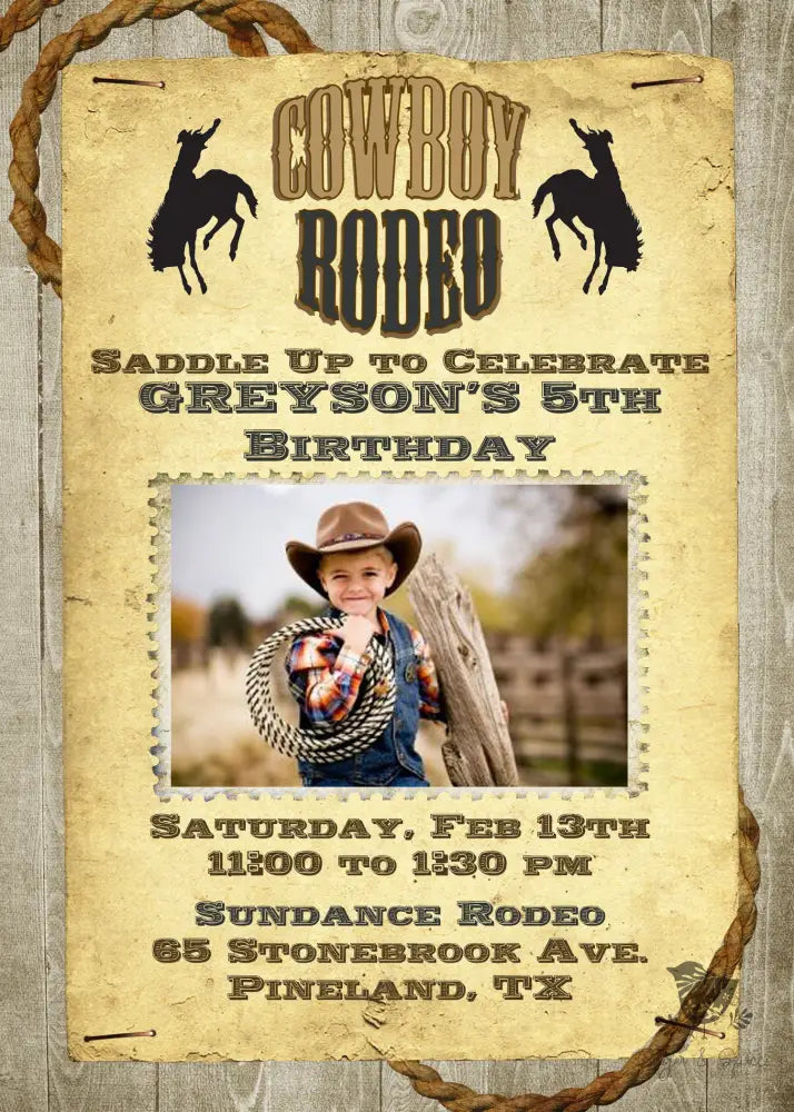 Rodeo Cowboy Photo Birthday Invitation - Premium Digital File from Sugar and Spice Invitations - Just $1.95! Shop now at Sugar and Spice Paper
