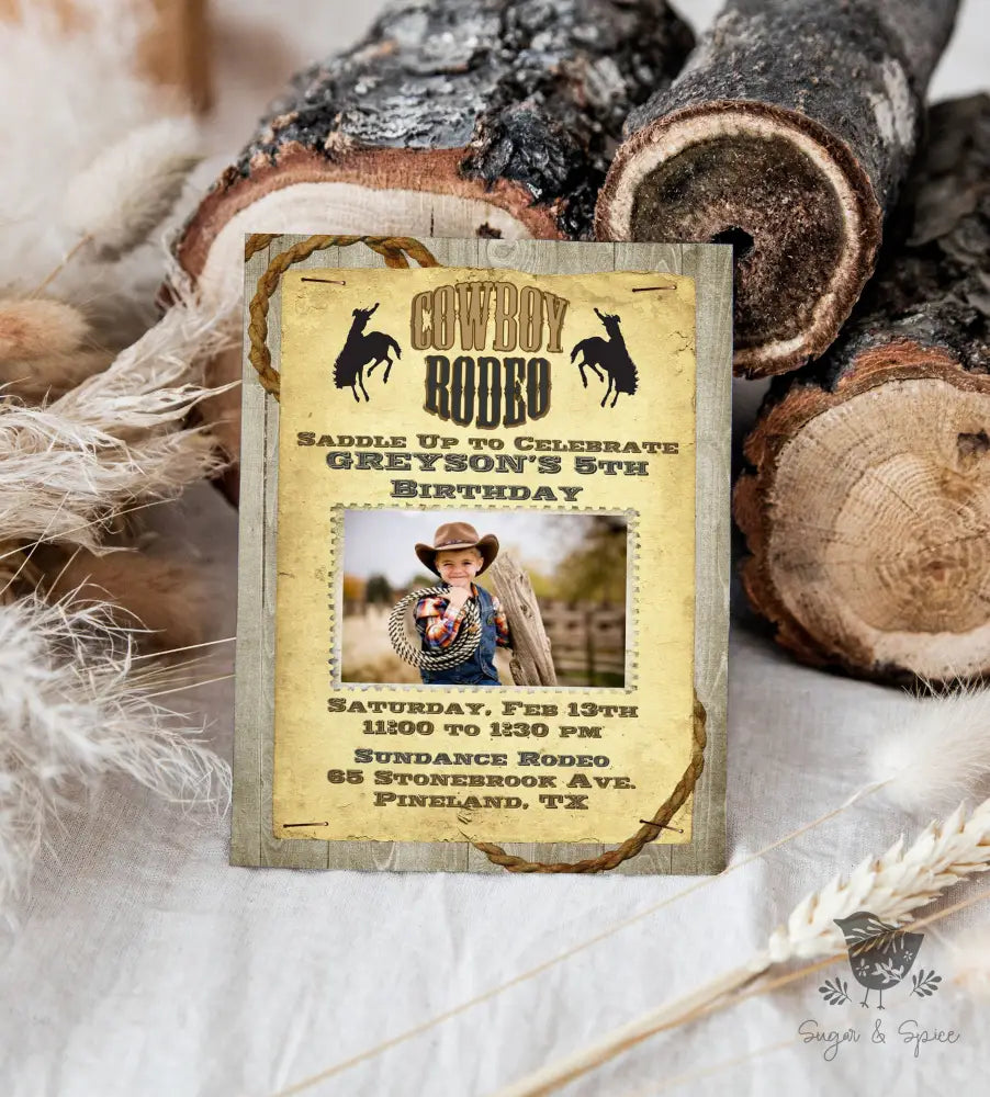 Rodeo Cowboy Photo Birthday Invitation - Premium Digital File from Sugar and Spice Invitations - Just $1.95! Shop now at Sugar and Spice Paper